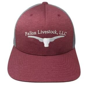 Team 365 Trucker Hat Red Gray OS Fallon Livestock LLC Longhorn Mesh Snapback